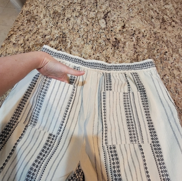 Women's XL Wide Leg Trousers Boho Style, Cotton, New Condition! Ivory + Black - Picture 5 of 13